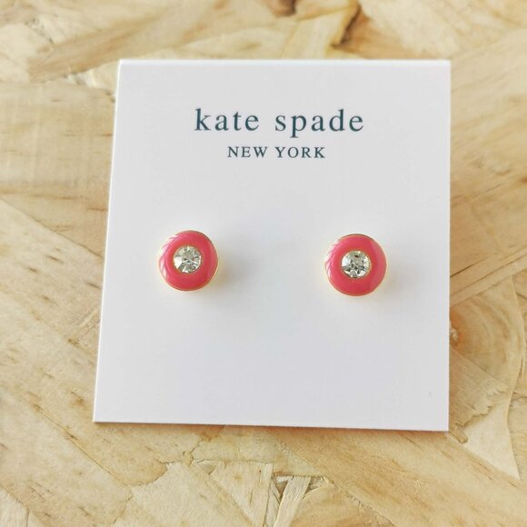 NEW Kate Spade Candy Drops Round Pink Enamel Stud Earrings Gold - Picture 1 of 3